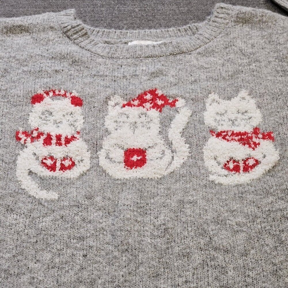 Cupcakes & Cashmere Sweater Women L Gray Christmas Cats LS Crewneck Cozy Holiday - Picture 9 of 13